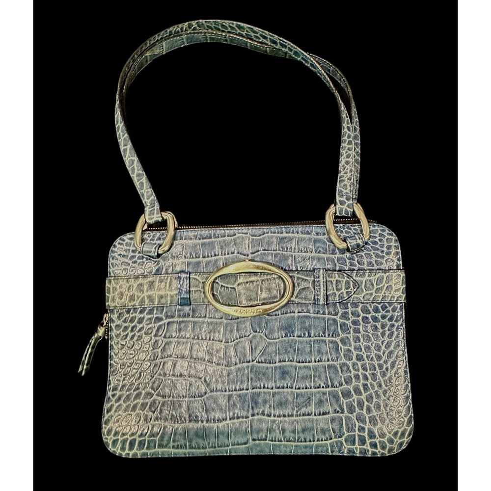 Tosca Blu Italy Blue Crocodile Embossed Leather Triple Compartment Shoulder Bag - Picture 4 of 11